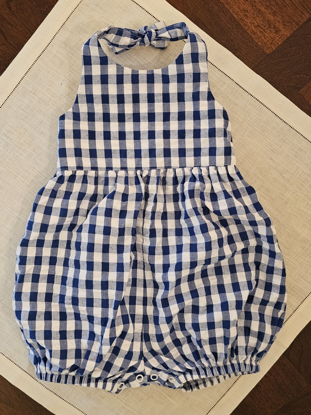 Kelly's Kids Boutique Girls Blue and White Gingham Romper 18M